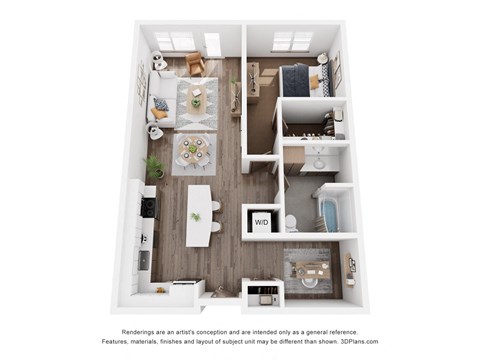 Floor plan for 1 bed, 1 bath, 861 sqft